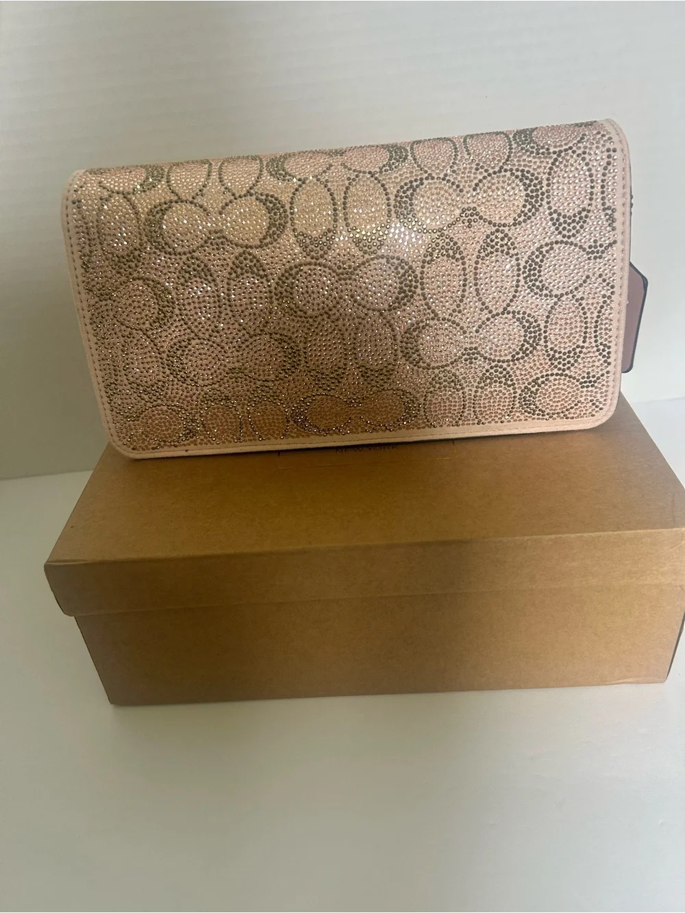 Coach Pink Crystal Signature C Clutch with Gold Hardware